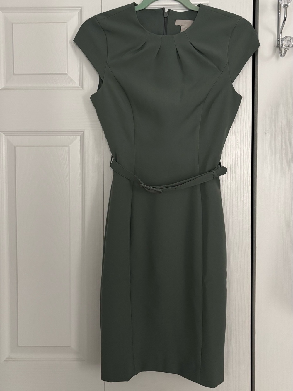 H&M Classic Olive Sheath Dress with Belt